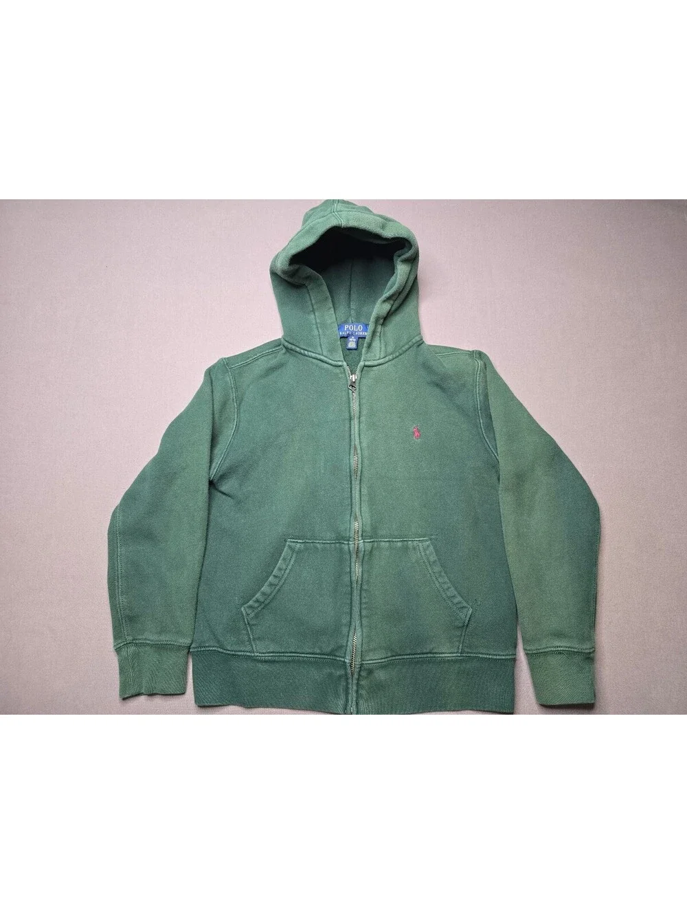 Polo Ralph Lauren Kids Green Zip Hoodie Pink Pony Full Zip Fleece Size M 10-12